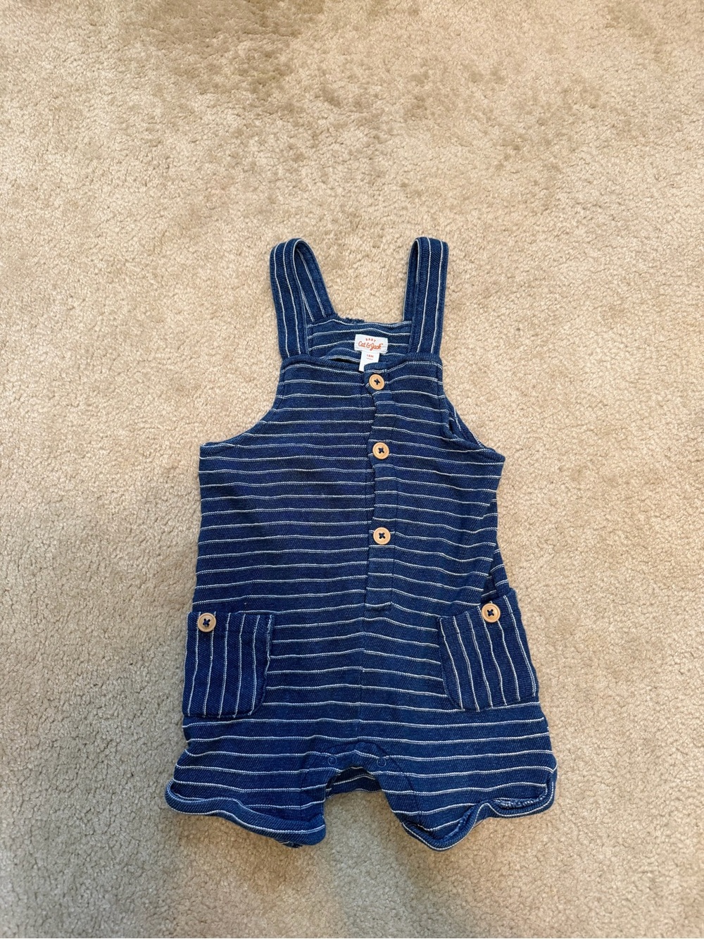 Cat & Jack Blue & White Striped Knit Overalls / Bubble Romper - Size 18M